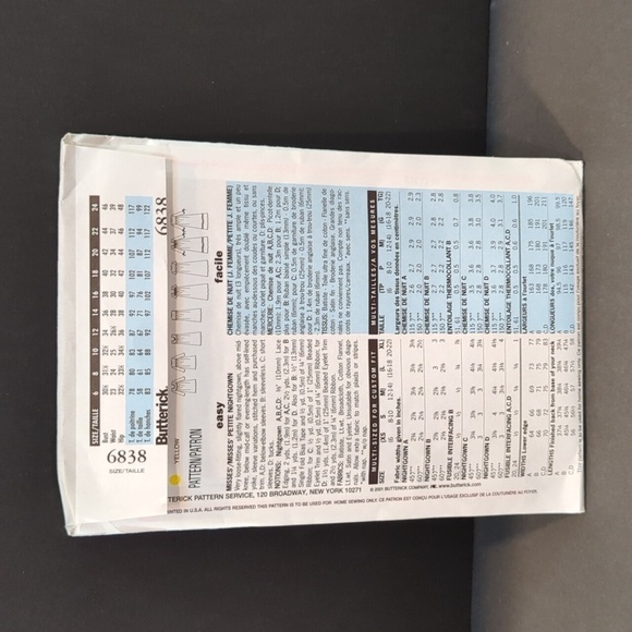 BUTTERICK PATTERNS B6838 Misses'/Misses' Nightgown, Size (L-XL) New Uncut - Picture 3 of 4